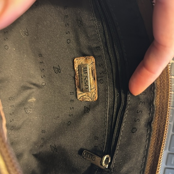 Besso Brown Leather Shoulder Bag Croc Embossed - Picture 7 of 8